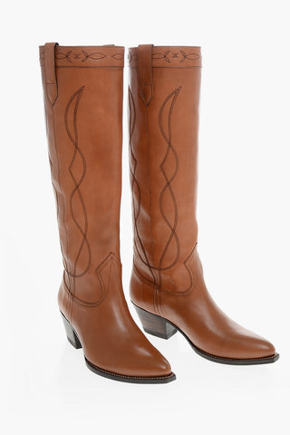Visible Stitching Leather Western Boots 5cm