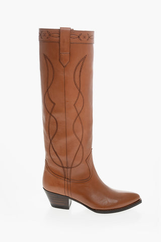 Visible Stitching Leather Western Boots 5cm