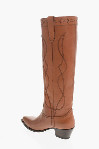 Visible Stitching Leather Western Boots 5cm