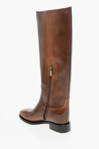 Inner Zip Burned Leather Boots