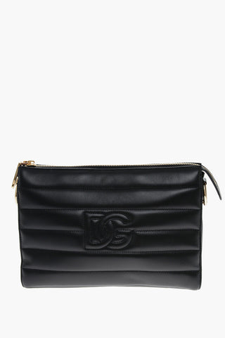 3-Compartment Quilted Leather Clutch Bag