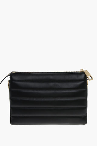 3-Compartment Quilted Leather Clutch Bag