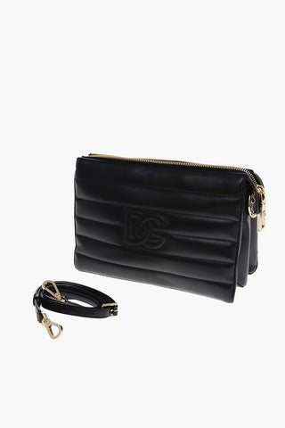 3-Compartment Quilted Leather Clutch Bag