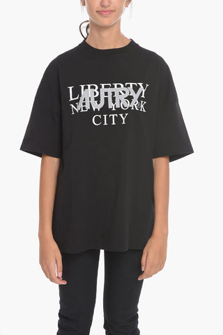 Crew-Neck LIBERTY WOM T-shirt with Glitter-Print