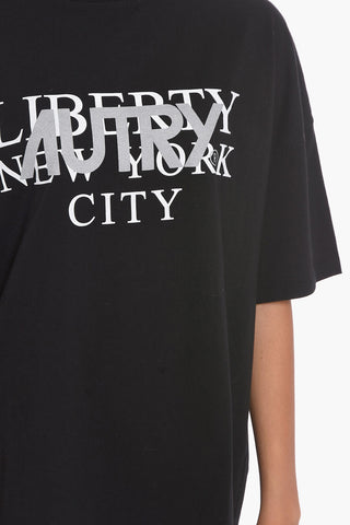 Crew-Neck LIBERTY WOM T-shirt with Glitter-Print