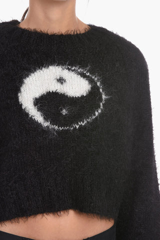 Fuzzy Fabric crew-Neck Sweateer with Padded Shoulders