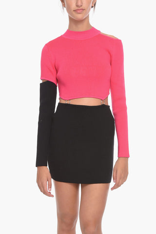 Two-Tone Bibber Mini Dress with Cut-Out Details