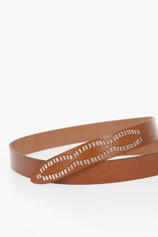 Cintura In Pelle con Dettagli Borchiati 30mm