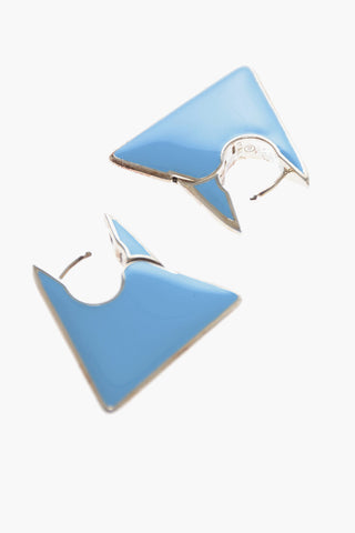 Enameled Silver Triangular Earrings