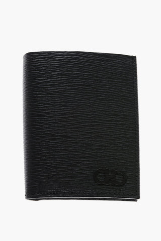 Textured Leather Wallet with Gancini Detail