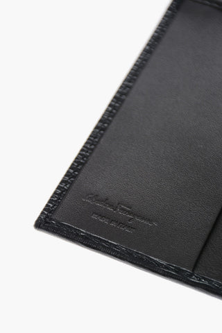 Textured Leather Wallet with Gancini Detail