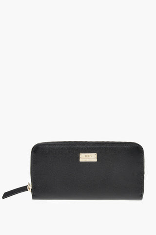 Textured Leather Wallet with Golden Tag