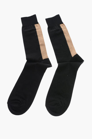 Cotton Blend Long Socks with Contrasting Detail