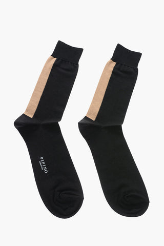 Cotton Blend Long Socks with Contrasting Detail