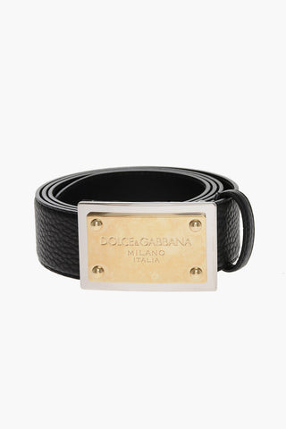 Textured Leather Belt with Logoed Buckle 40mm