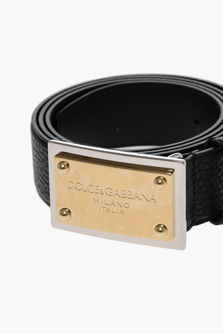 Textured Leather Belt with Logoed Buckle 40mm