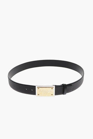 Textured Leather Belt with Logoed Buckle 40mm