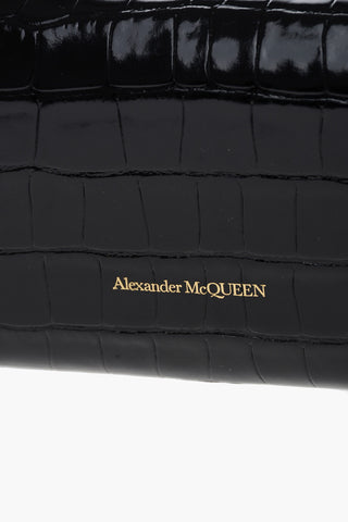 Crocodile Effect Patent Leather Wallet with Golden Skull