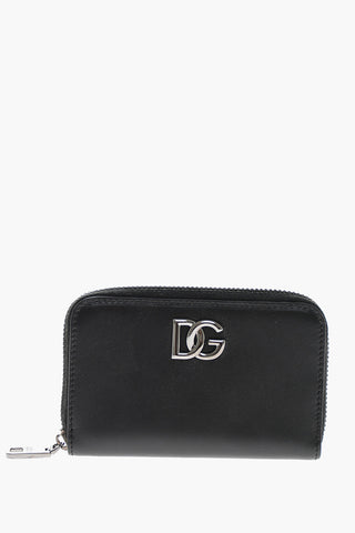 Leather Wallet with Zip Closure and Silver-Tone Logo
