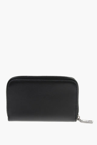 Leather Wallet with Zip Closure and Silver-Tone Logo