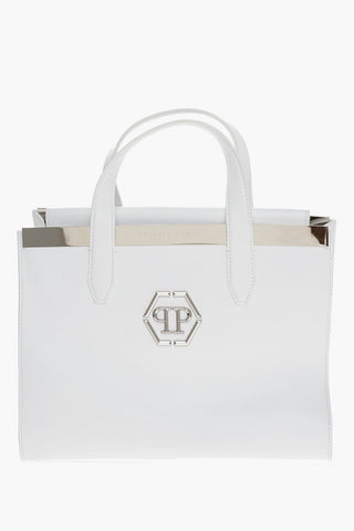 Leather Tote Bag with Metal Details and Removable Shoulder Strap