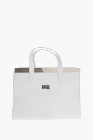 Leather Tote Bag with Metal Details and Removable Shoulder Strap