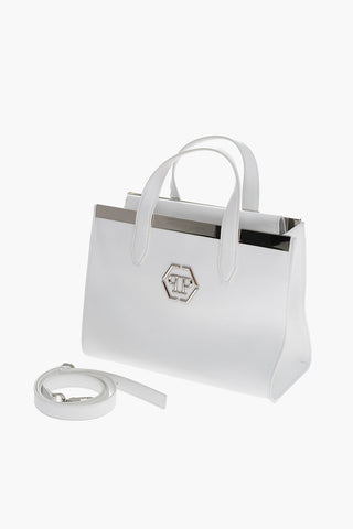 Leather Tote Bag with Metal Details and Removable Shoulder Strap