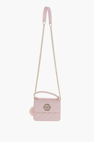 Borsa in Ecopelle Trapuntata con Tracolla a Catena e Logo Gioiello