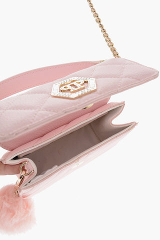 Borsa in Ecopelle Trapuntata con Tracolla a Catena e Logo Gioiello