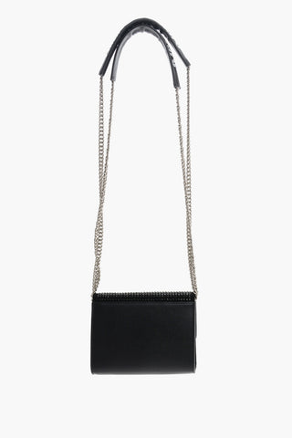 faux leather shoulder bag with rhinestone embellishment