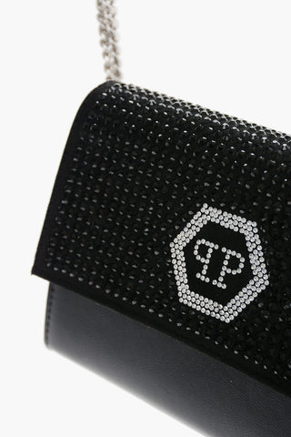 faux leather shoulder bag with rhinestone embellishment