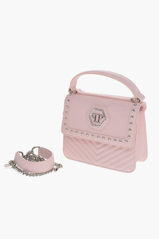 Textured Faux Leather Shoulder Bag with Studs Details