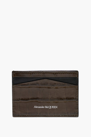 Crocodile Effect Leather Card Holder with Silver-Tone Skull