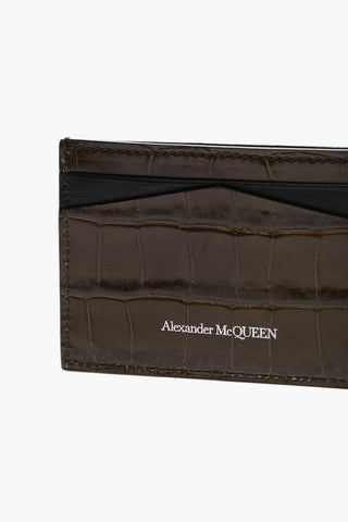 Crocodile Effect Leather Card Holder with Silver-Tone Skull