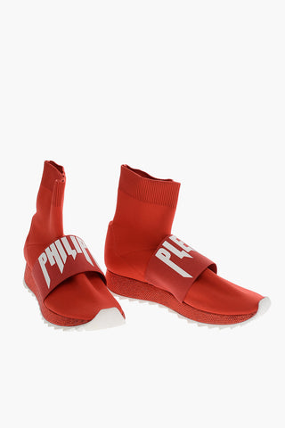 Sneakers Sock Alte con Banda Logata Elastica e Suola in Strass