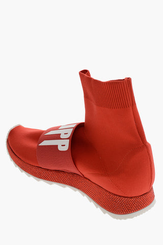 Sneakers Sock Alte con Banda Logata Elastica e Suola in Strass