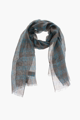 Foulard Bicolore in Lino e Seta con Motivo Plaid