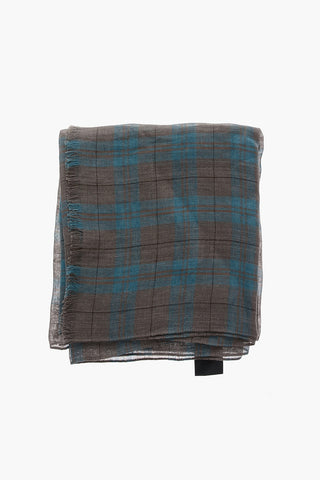 Foulard Bicolore in Lino e Seta con Motivo Plaid