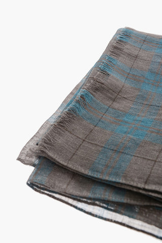Foulard Bicolore in Lino e Seta con Motivo Plaid