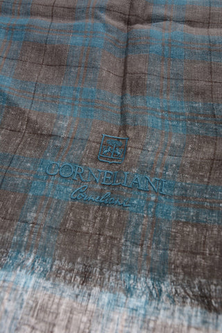 Foulard Bicolore in Lino e Seta con Motivo Plaid