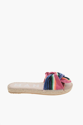 Multicolor Striped Cotton Sandals with Knot Detail