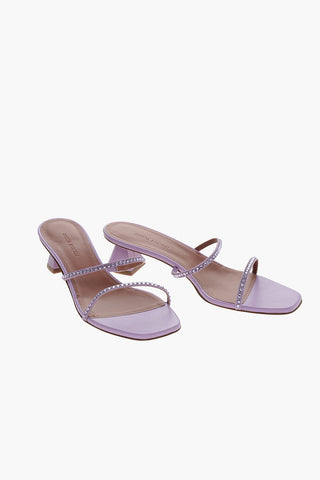 Sandali in Pelle con Abbellimento Strass 5cm