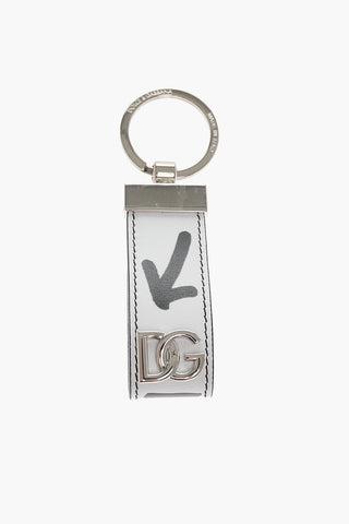 Leather Keyring with Silver-Tone Logo Plaque
