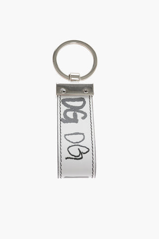 Leather Keyring with Silver-Tone Logo Plaque
