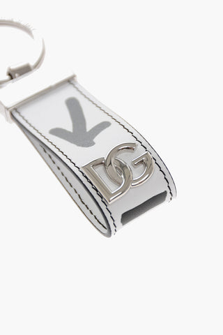 Leather Keyring with Silver-Tone Logo Plaque