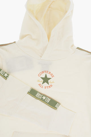 ALL STAR CHUCK TAYLOR Felpa Hoodie in Cotone Garzato con Banda Logata 