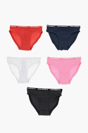 Set of 5 Stretch Cotton Briefs With Logo Elastic Band