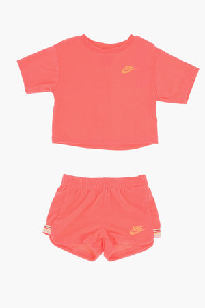 Set LETS ROLL T-Shirt und neonfarbene Frottee-Shorts