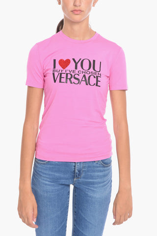 Printed Crewneck T-shirt Embelished With Rhinestones