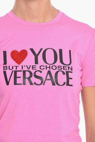 Printed Crewneck T-shirt Embelished With Rhinestones